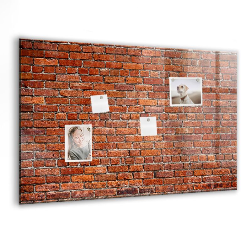 Szklana tablica magnetyczna Wallfluent 90x60 cm Stara ściana cegły Biały marker 1 szt.