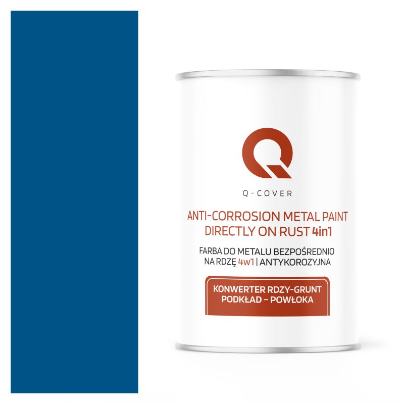 Farba do Metalu Prosto na Rdzę 4w1 Q-Cover Niebieski RAL5005 Mat 1L