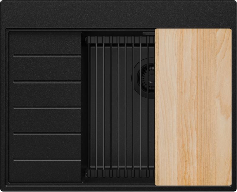 Zlewozmywak Sydney PRIMAGRAN Nablatowy 62x50cm do szafki od 45cm, Cały Czarny + Syfon + Akcesoria, S137, 1 szt.