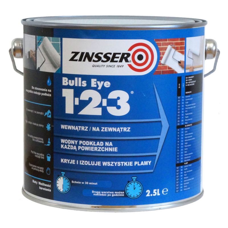 Uniwersalny grunt akrylowy do ścian Zinsser Bulls Eye 1-2-3 biały 2.5L