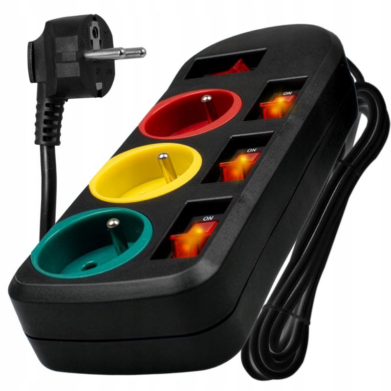 Przedłużacz listwa zasilająca Vayox VA0401 3 gniazda z włącznikami czarny 3m 1 szt.