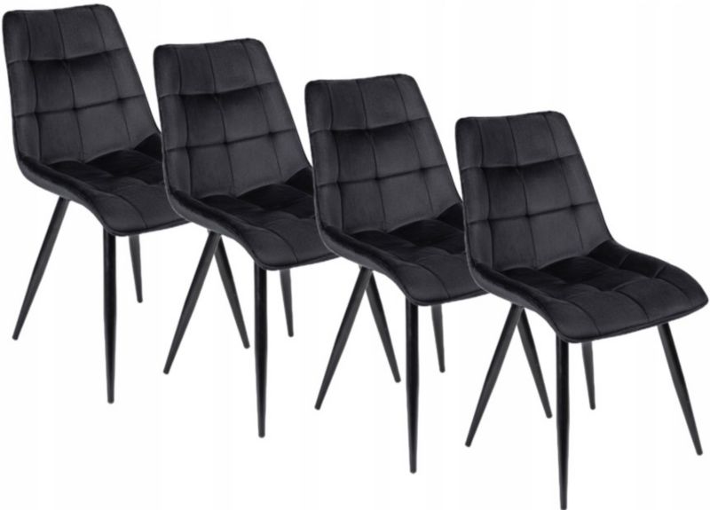 Zestaw 4x Krzesło Tapicerowane Rio Mebel Elite Czarne Welurowe do Salonu 1 kpl