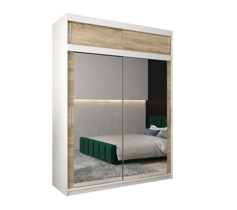 Szafa przesuwna Garderoba Abiks Tokyo 3 180 biały + sonoma z nadstawką 1 szt.