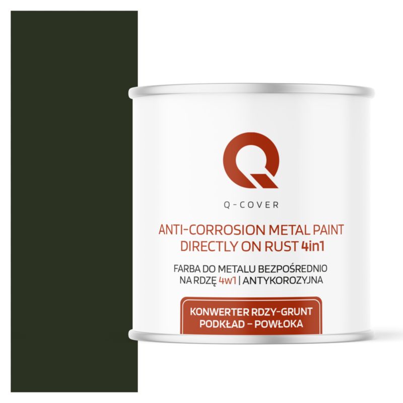 Farba do Metalu Prosto na Rdzę 4w1 Q-Cover Butelkowa zieleń RAL6007 Półmat 2.5L