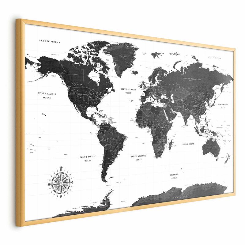 Plakat Artgeist Monochromatyczna mapa 60x40 cm z ramą złotą 1 szt