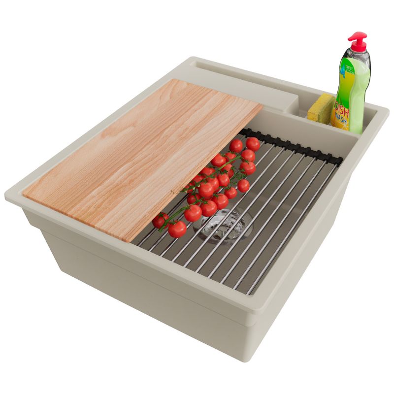 Zlewozmywak Oslo Pocket PRIMAGRAN Nablatowy 43x53cm do szafki od 45cm, Beżowy + Syfon + Akcesoria, S100, 1 szt.