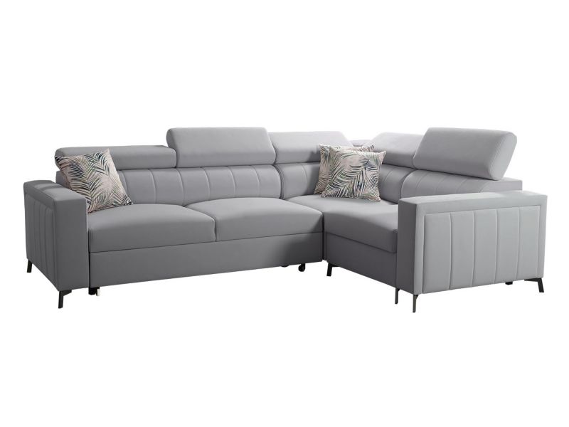 Narożnik z funkcją spania MIRJAN 24 Baltico II prawy z regulowanymi zagłówkami gołębi szary/wzór w liście 1 szt.