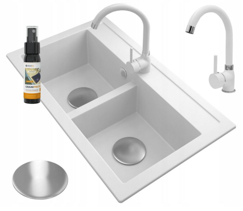 Zlewozmywak Granitowy Granitan Duet Dwukomorowy z Syfonem 1kpl.
