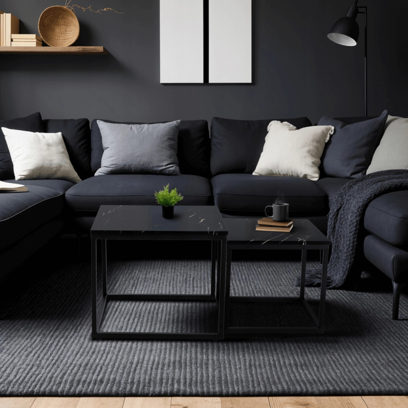 Zestaw stolików kawowych czarny marmur JUNE nowoczesny