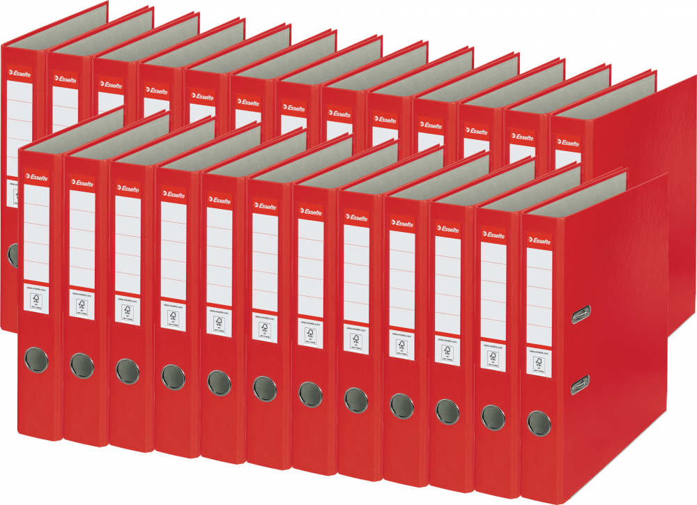 25x Segregator A4 Esselte, 50mm, do 350 kartek, ekonomiczny, czerwony