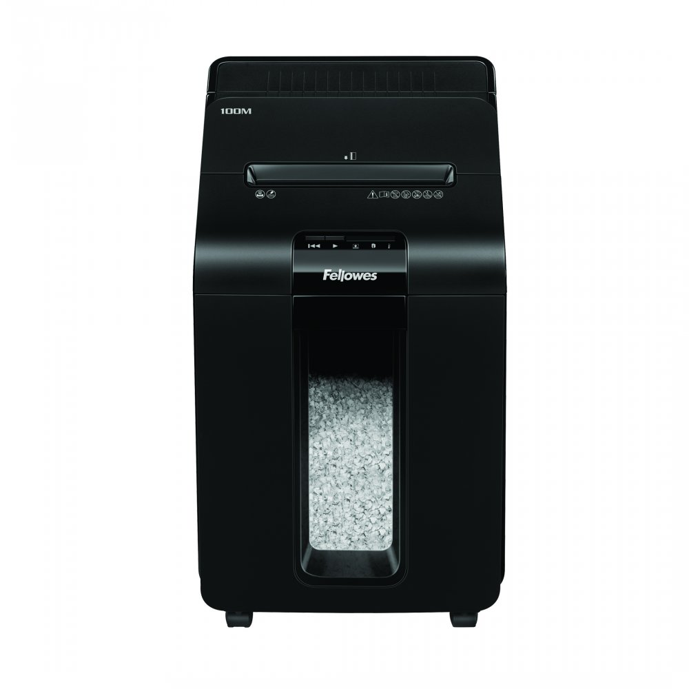 Niszczarka automatyczna Fellowes AutoMax 100M, miniścinek 4x10mm, 100 kartek, P-4/T-4 DIN, czarny