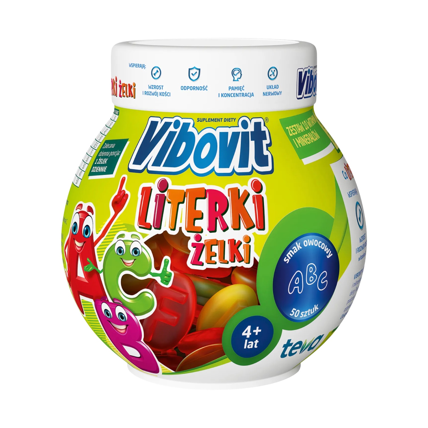 Vibovit literki, żelki, smak owocowy, powyżej 4 lat, 50 sztuk