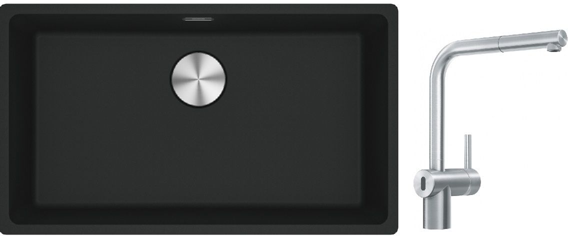 Franke Maris MRG 110-72 zlewozmywak 72x40 cm Fragranite czarny mat z baterią kuchenną Atlas Neo Sensor stal szlachetna (1250687260, ...