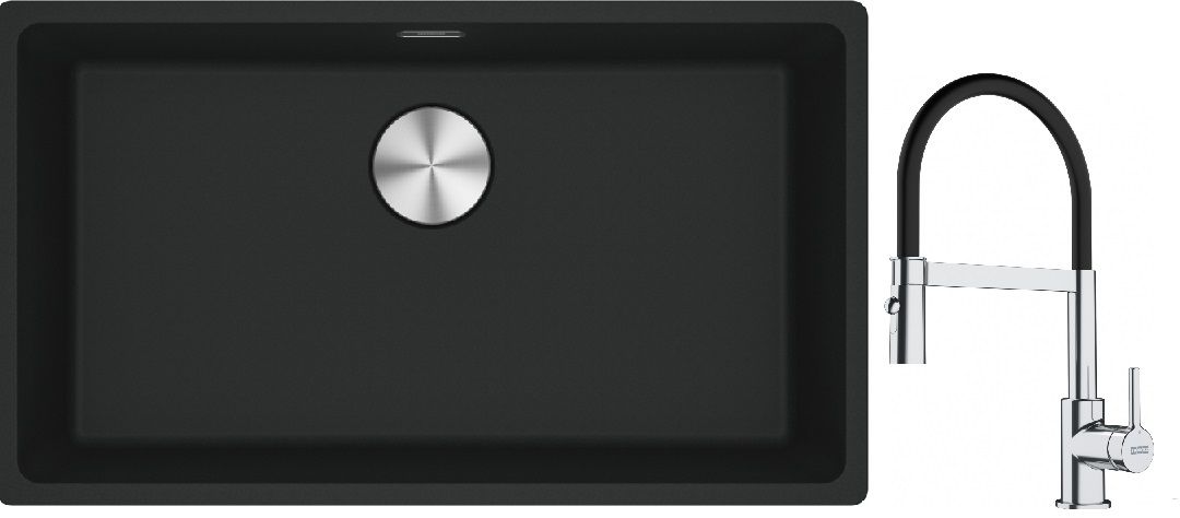Franke Maris MRG 110-72 zlewozmywak 72x40 cm Fragranite czarny mat z baterią kuchenną Lina chrom/czarny (1250687260, 1150626085)
