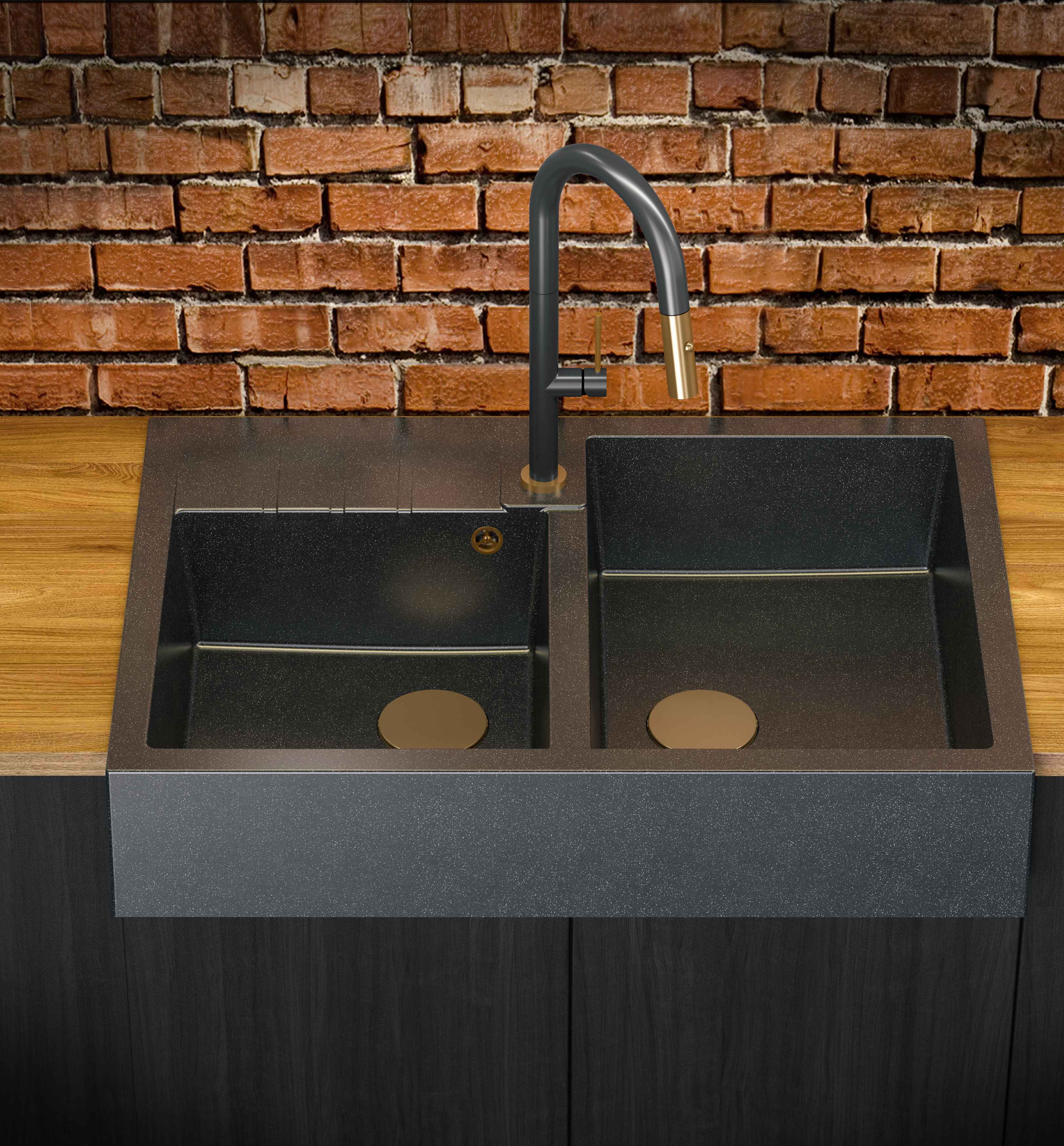 Quadron Bill 120 zlewozmywak 90x62 cm GraniteQ black diamond/złoty HCQB9062U8_PVDG1