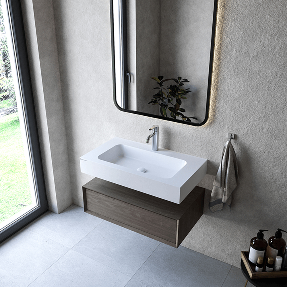 Cristalstone Linea Simpla umywalka 80x45 cm prostokątna ścienna biała U800-MCOT