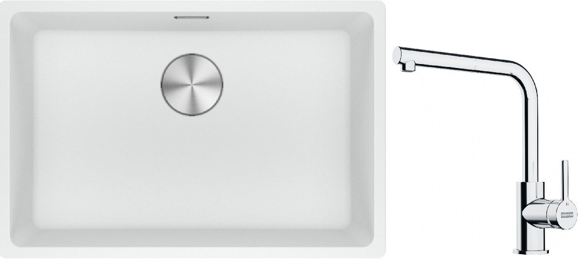 Franke Maris MRG 110-62 zlewozmywak 62x40 cm Fragranite biały polarny z baterią kuchenną Lina chrom (1250687259, 1150712420)