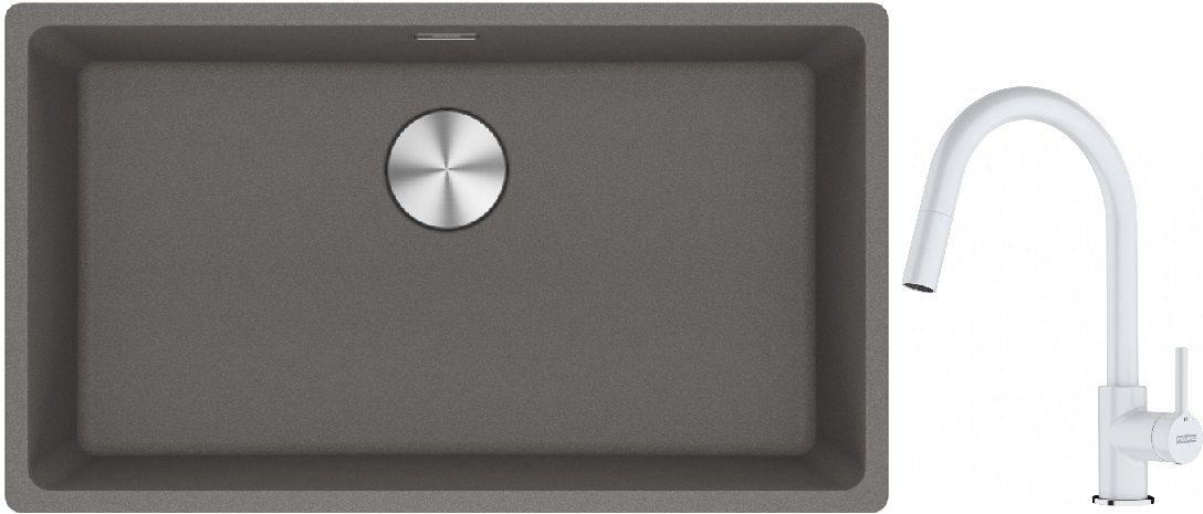 Franke Maris MRG 110-72 zlewozmywak 72x40 cm Fragranite kamienny szary z baterią kuchenną Lina biały polarny (1250687262, 1150626081)