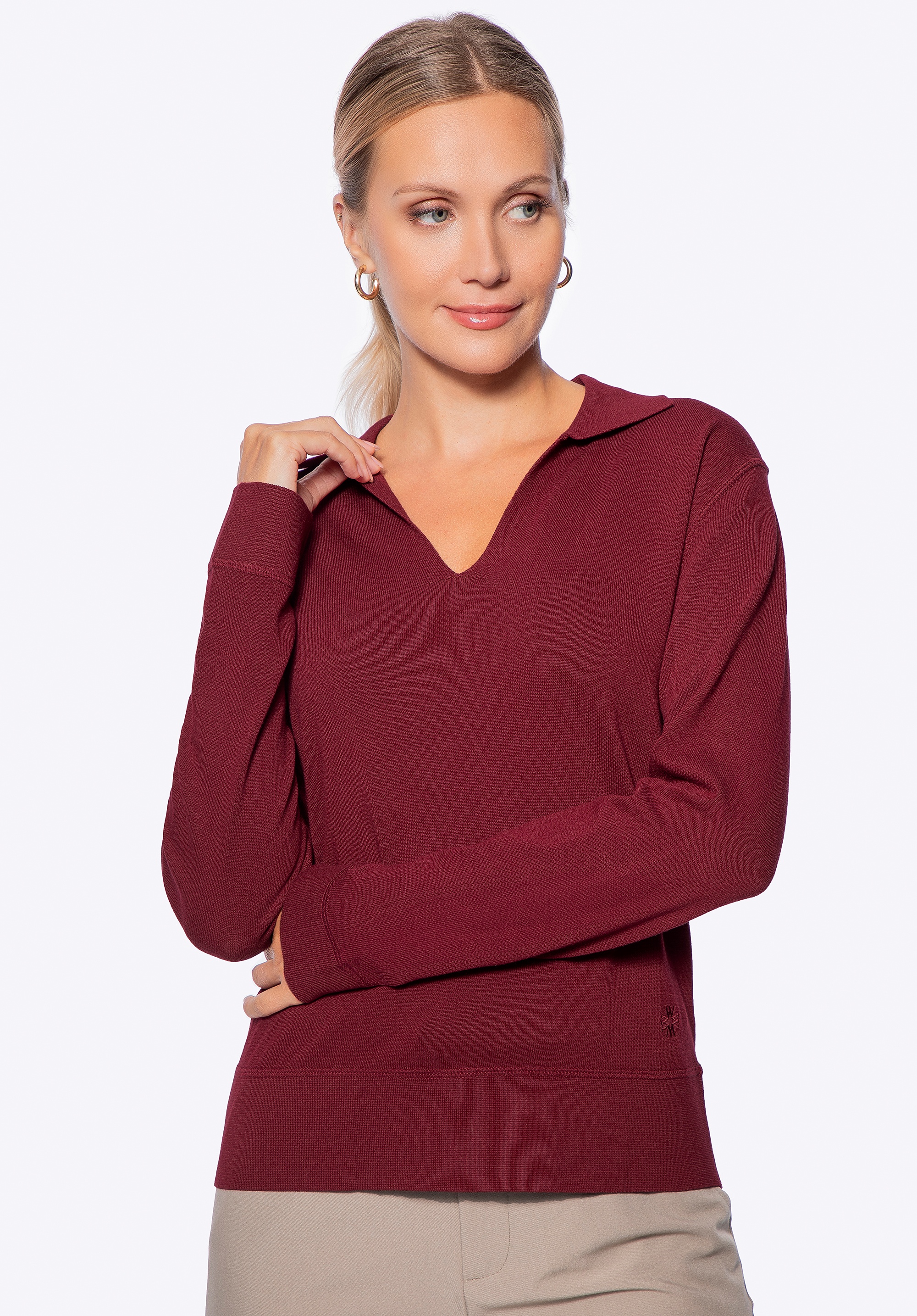 Sweter damski z dekoltem V-neck bordowy