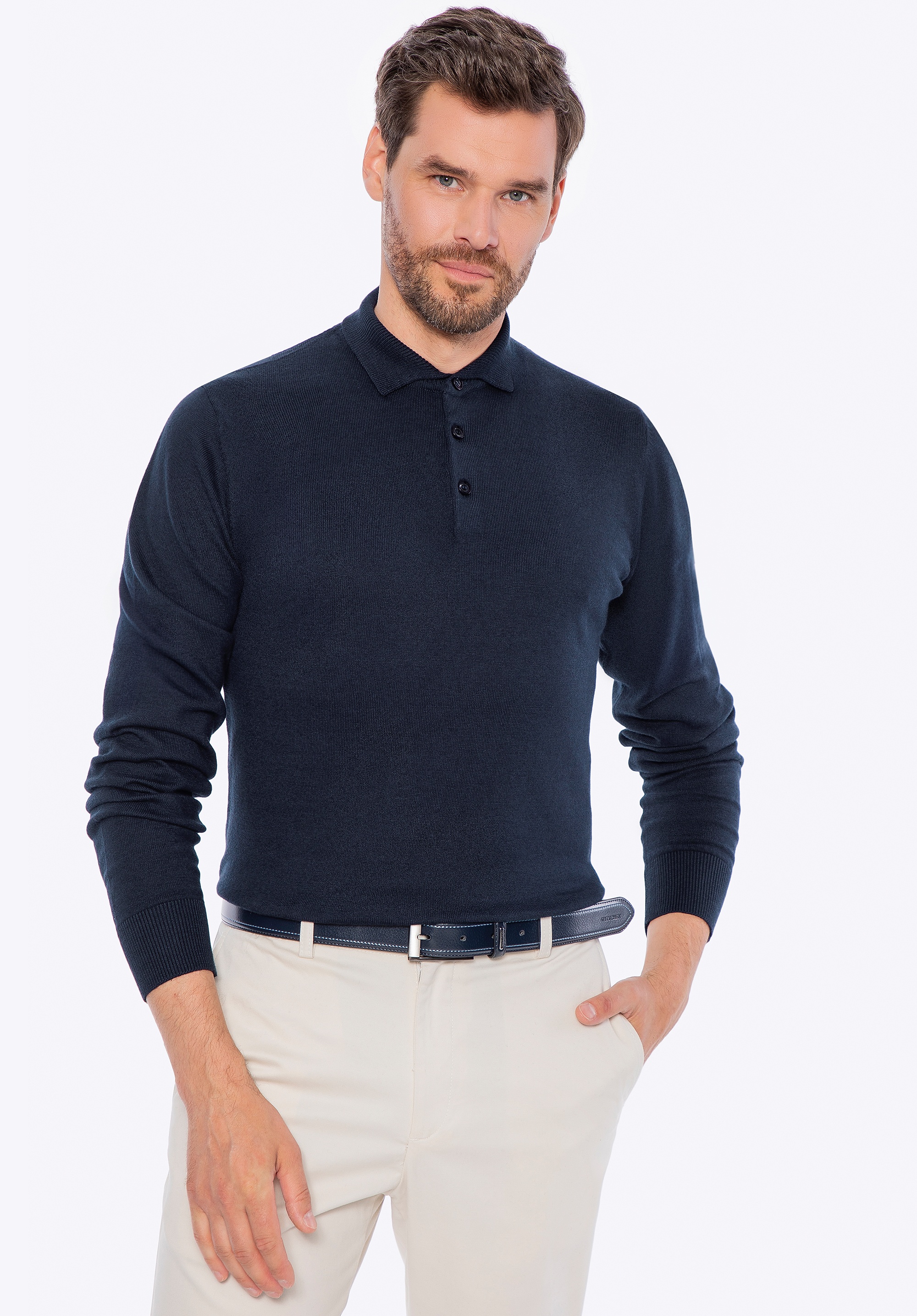 Sweter męski z bawełny z domieszką kaszmiru granatowy