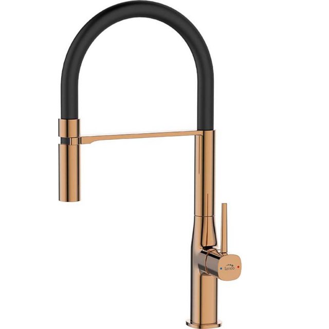 LAVEO Bateria kuchenna stojąca POLA z elastyczną wylewką U różowe zło