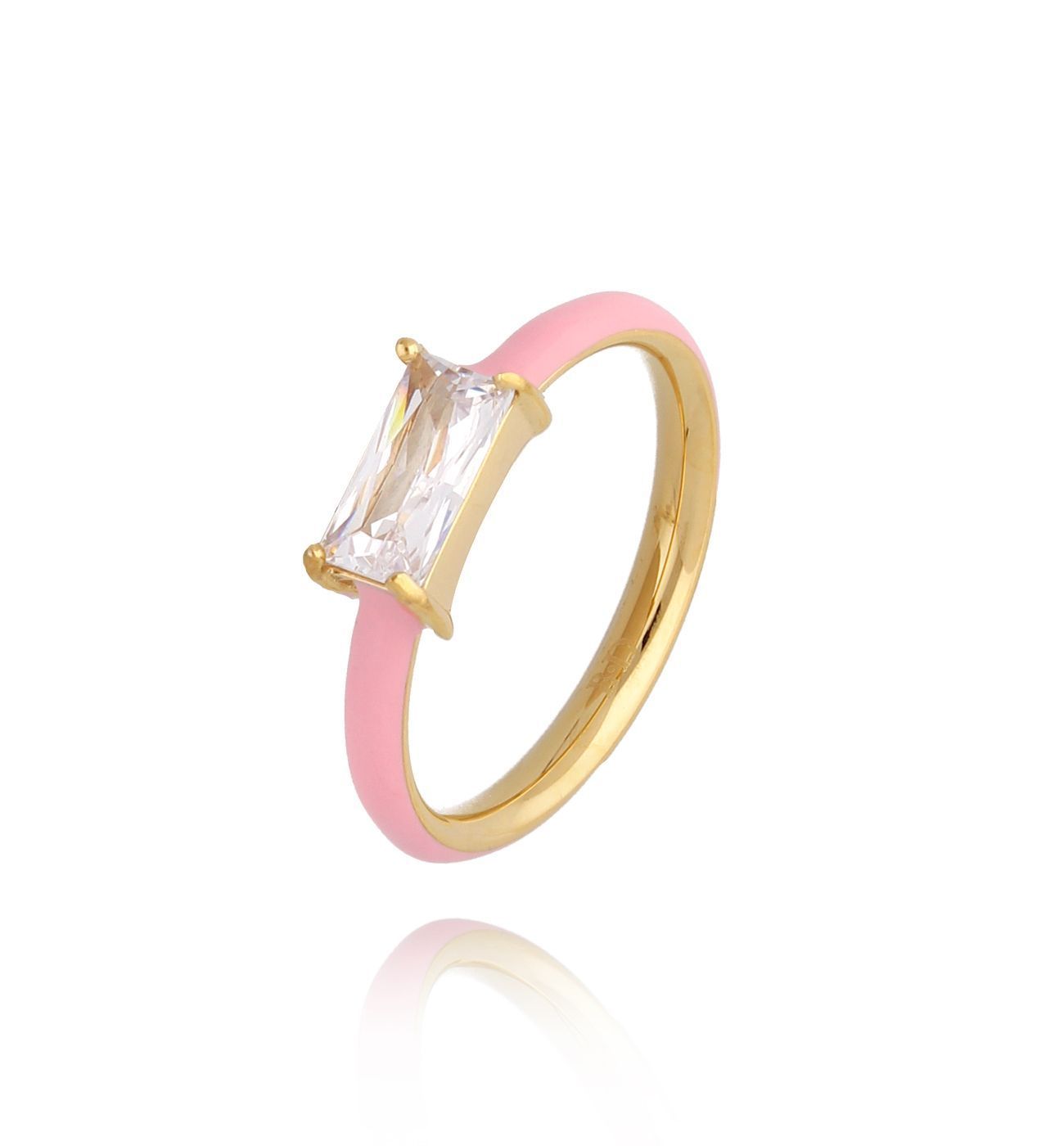 Pierścionek złoty z różową emalią i oczkiem Incantato PSA0625