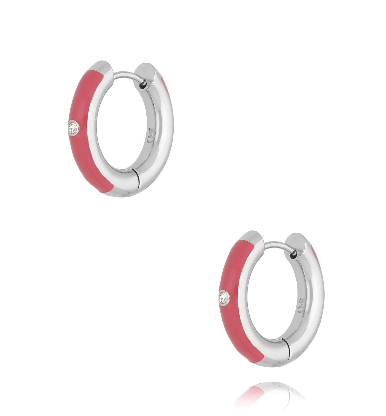 Kolczyki srebrne okrągłe z różową emalią Cannes KSA1654