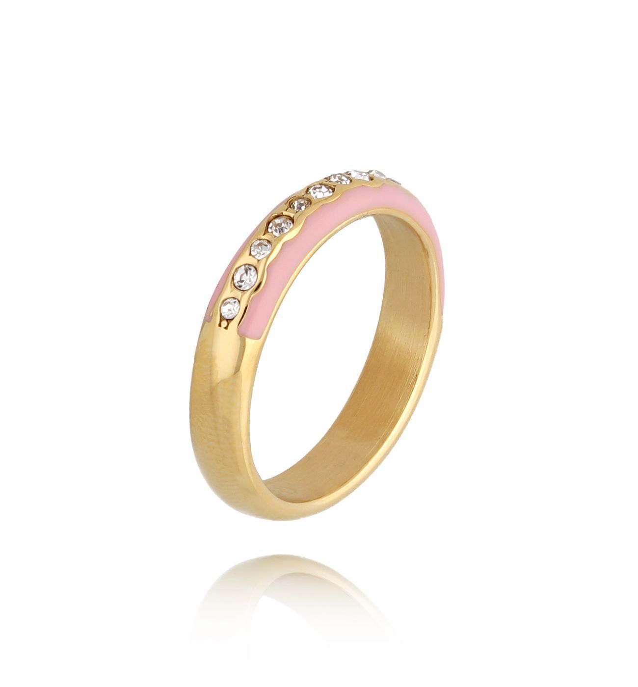Pierścionek z cyrkoniami i różową emalią Mori PSA0654