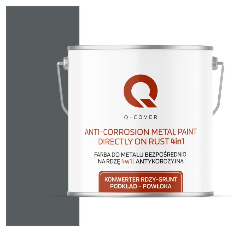 Farba do Metalu Prosto na Rdzę 4w1 Q-Cover Szary bazaltowy RAL7012 Wysoki Połysk 5L