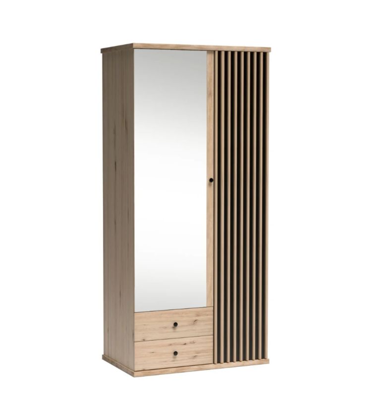 Szafa Furnidea 100 cm z lustrem dąb artisan czarny lamele CALI 1 szt.