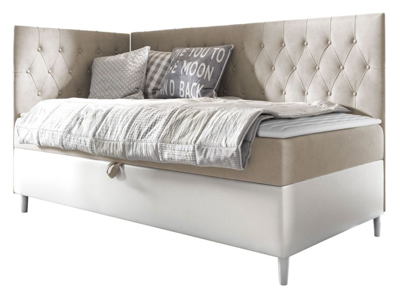 Łóżko kontynentalne MIRJAN 24 Filip Junior 3 100x200, Strona: Lewa biała ekoskóra/beżowy 1 szt.