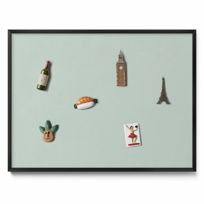 Tablica na magnesy z podróży Tulup 80x60 cm Kolor seledynowy w czarnej ramie 1 szt.