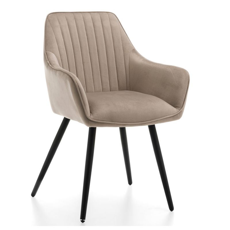 Krzesło tapicerowane New Home PASSO ciemnobeżowe pikowane welurowe z podłokietnikami 1 szt.