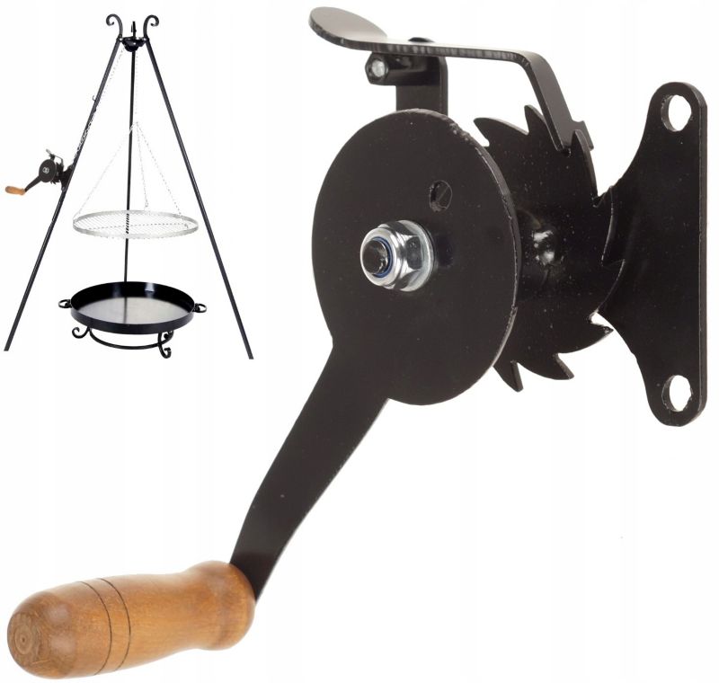 Kołowrotek FEINZ do Grila Rusztu Ogniska Łańcucha Czarny Korbka 1 szt.