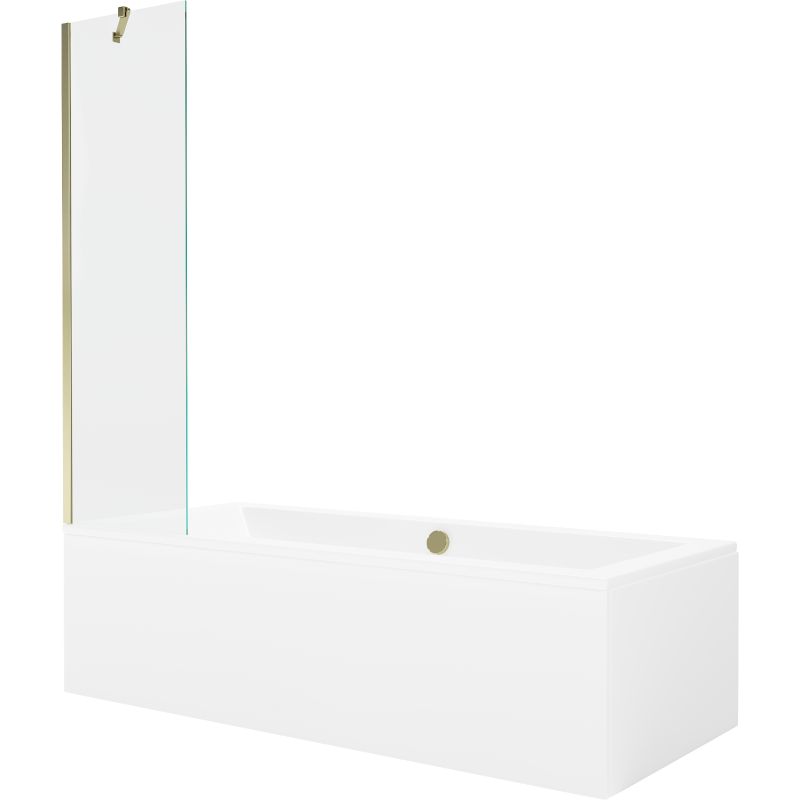 Wanna prostokątna Mexen Cube 170 x 80 cm z obudową i parawanem 1-skrzydłowym 50 cm transparent złoty 1 kpl.