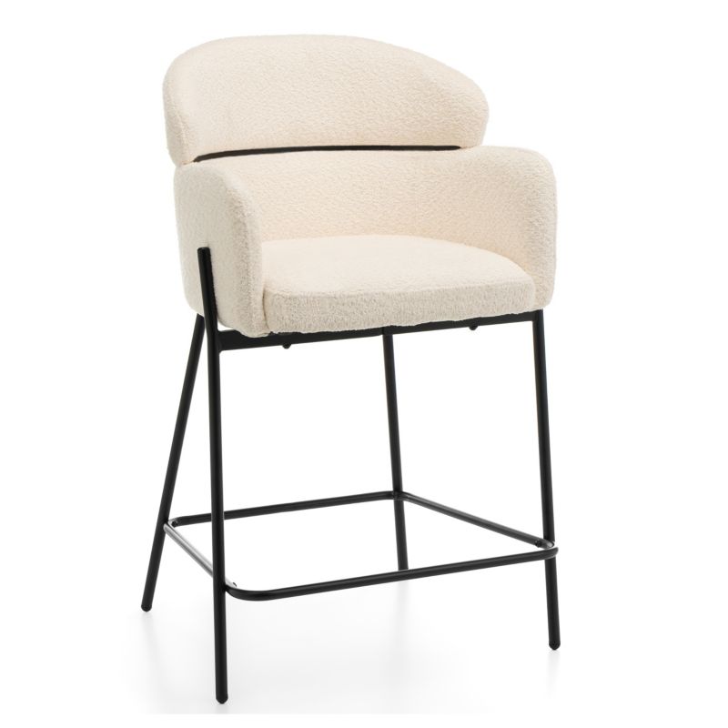 Hoker barowy tapicerowany New Home BOLZANO jasnobeżowy ecru szenilowy boucle z podłokietnikami 1 szt.