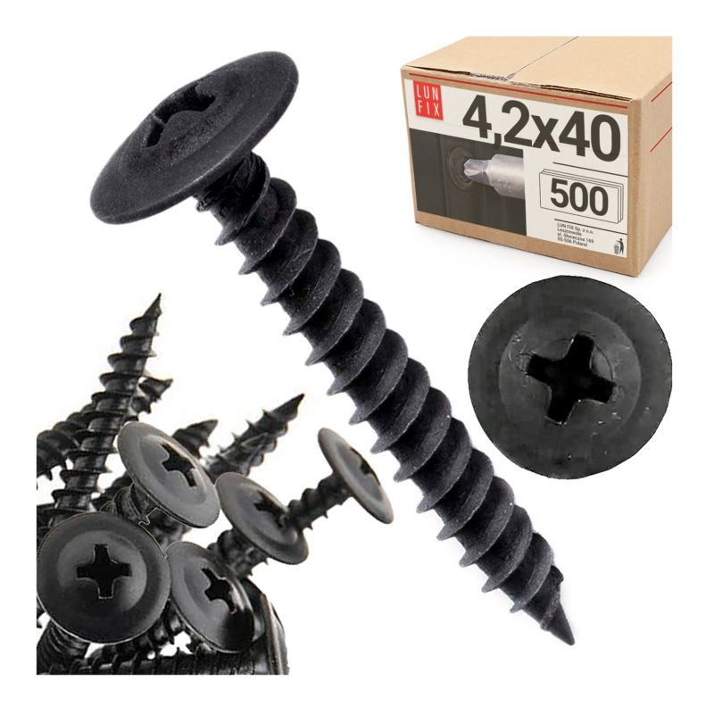 Wkręty do metalu Lun Fix z łbem podkładkowym fosfatowane 4,2x40mm 500szt.