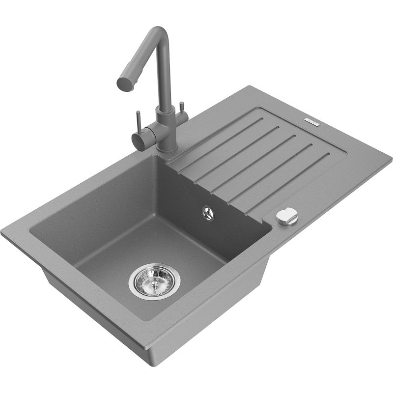 Zlewozmywak granitowy 1-komorowy Mexen Pablo z ociekaczem i baterią kuchenną Duo beżowy - 6510-69-671701-70-B 1 szt.