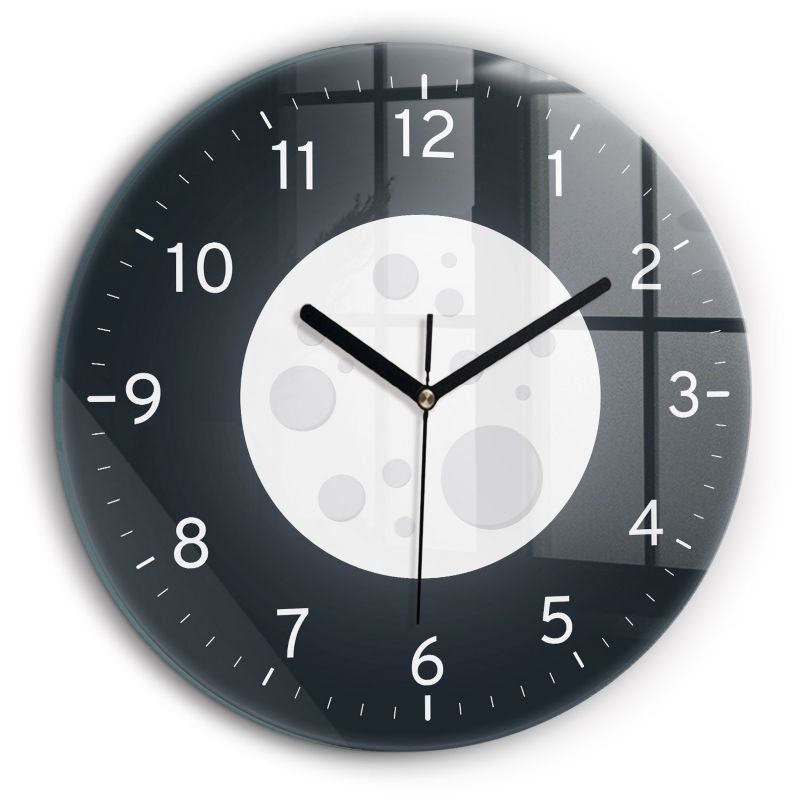 Zegar szklany czarne wskazówki Wallfluent fi60 cm Pełnia Księżyca 1 szt.