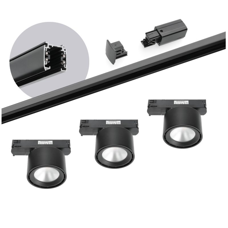 Oświetlenie szynowe 3-fazowe Kobi szyna 2m, 3x LED 10W czarny 1kpl.