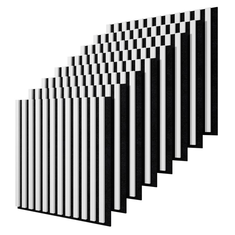 Lamele ścienne na czarnym filcu Stegu, białe panele akustyczne 60x60,5cm 8 szt.