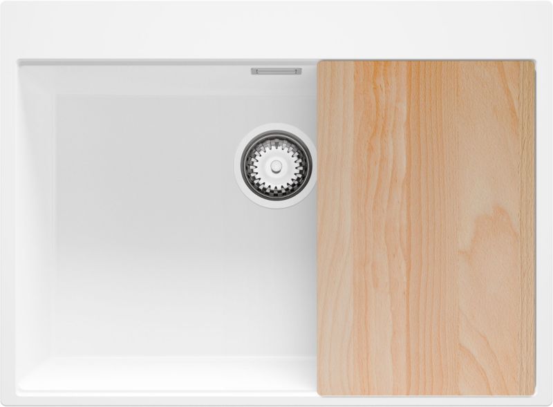 Zlewozmywak Oslo PRIMAGRAN Nablatowy 68x50cm do szafki od 70cm, Biały + Syfon + Deska, S494, 1 szt.