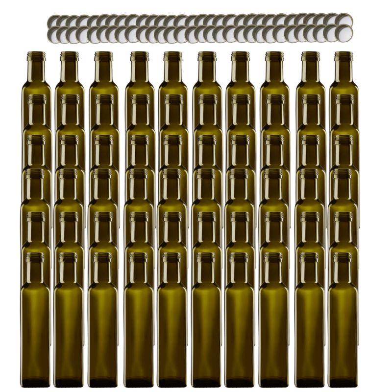 Butelki szklane MODO24 250 ml maraska kwadratowa zielona na olej i oliwę fi 31 z nakrętkami 60 szt.