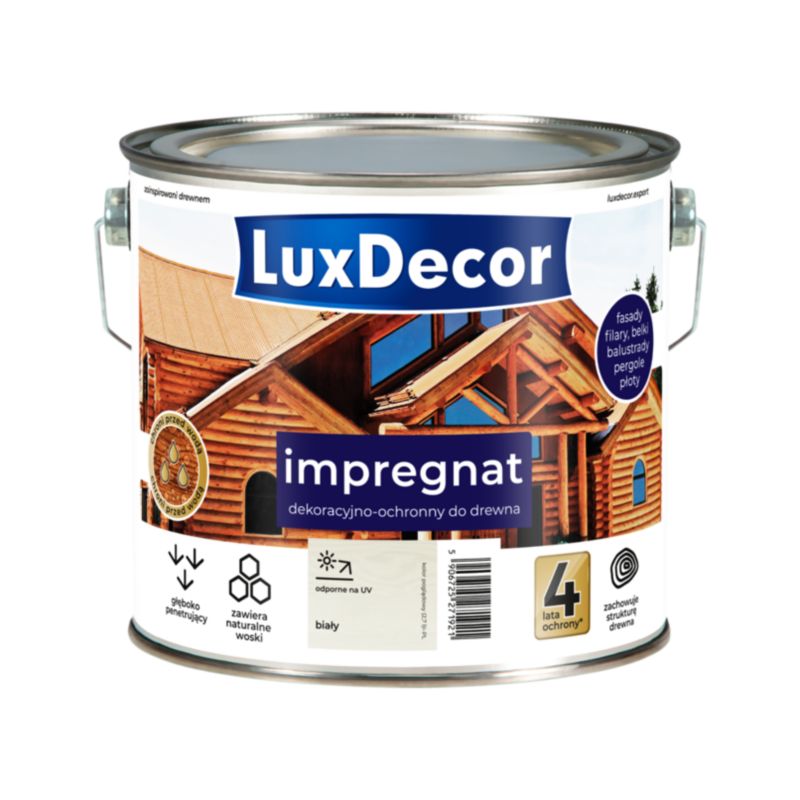 Impregnat dekoracyjno-ochronny do drewna LuxDecor, biały, 2,7l, 1 szt.