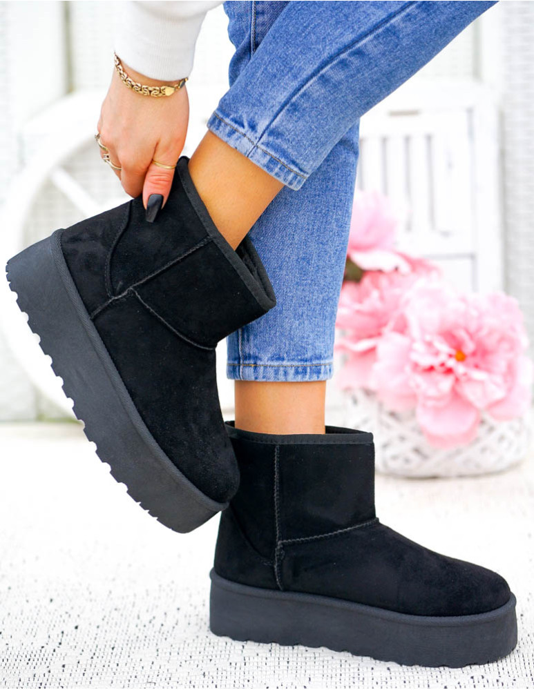 Czarne Śniegowce Botki Na Platformie Ocieplane Saszki