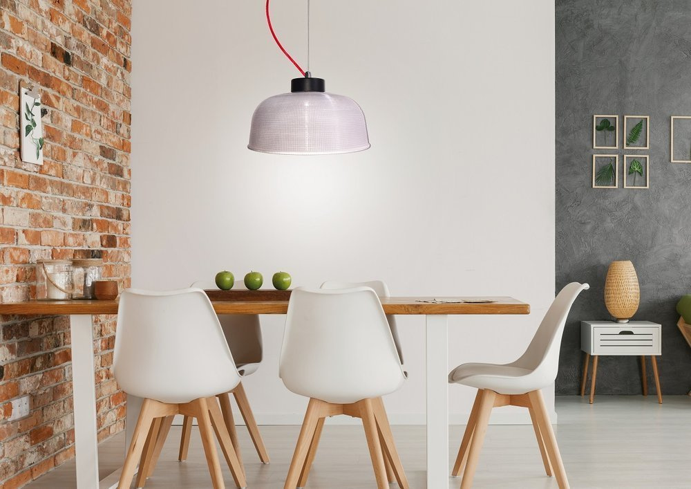 Szklana lampa wisząca z czerwonym kablem do salonu Liverpool 27 cm