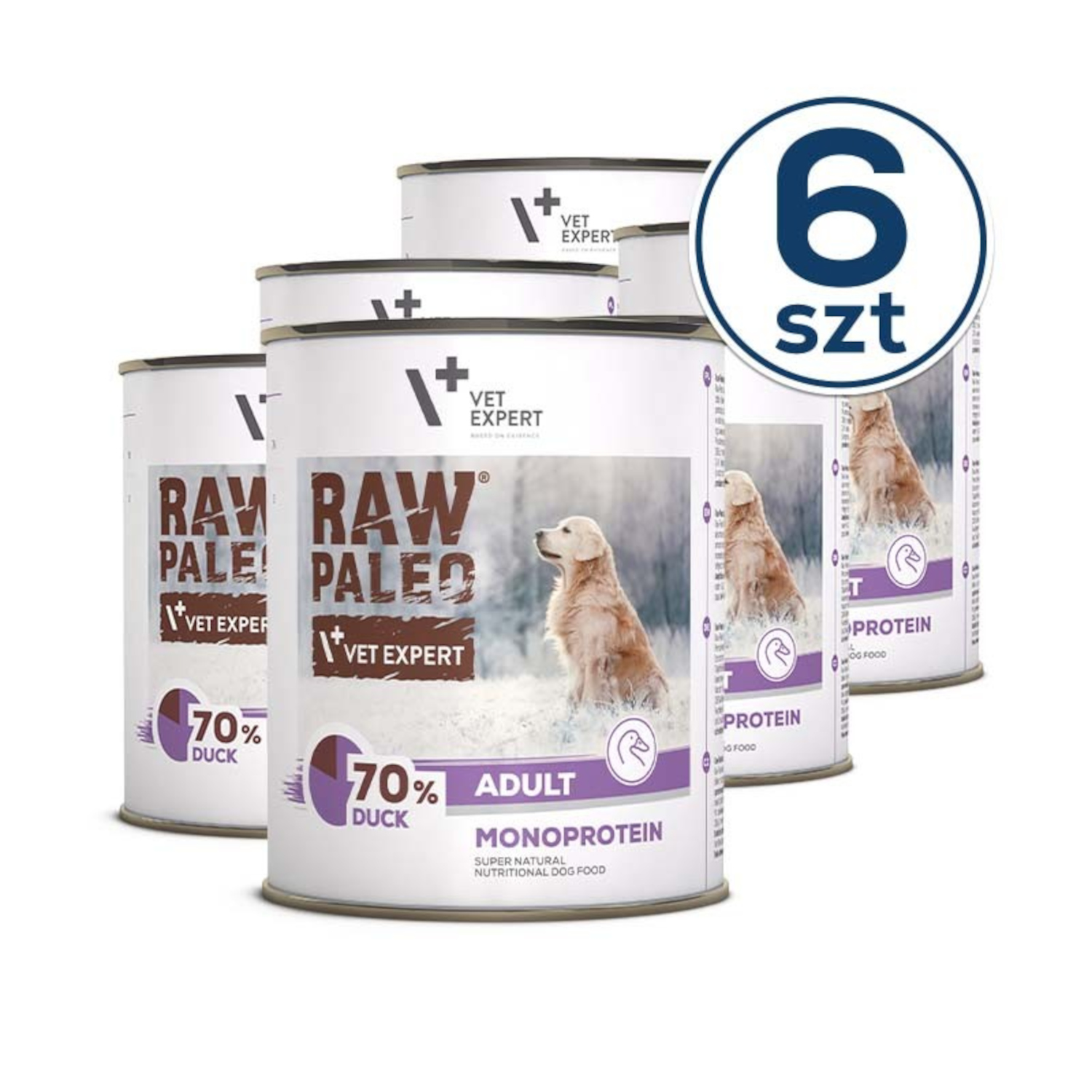RAW PALEO ADULT DOG DUCK 6x800g - mokra karma dla psów dorosłych monoproteina z kaczką
