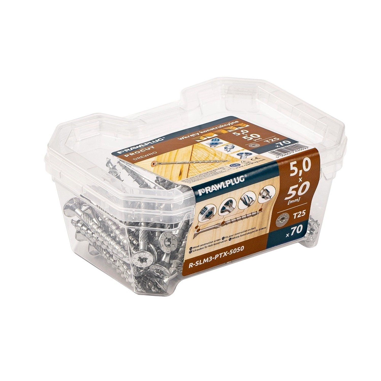 Rawlplug Wkręt PTX do drewna łeb stożek Torx 5 x 50 mm 70 szt.