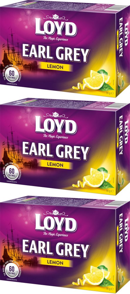 3x Herbata Earl Grey w torebkach Loyd Lemon, cytryna, 60 sztuk x 1.5g