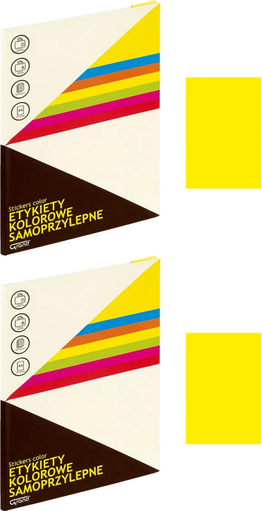 2x Etykiety kolorowe samoprzylepne Grand, A4, 25 sztuk, żółty